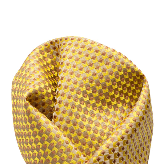 Gold/Taupe Luxury Gingham Textured Weave Pocket Square