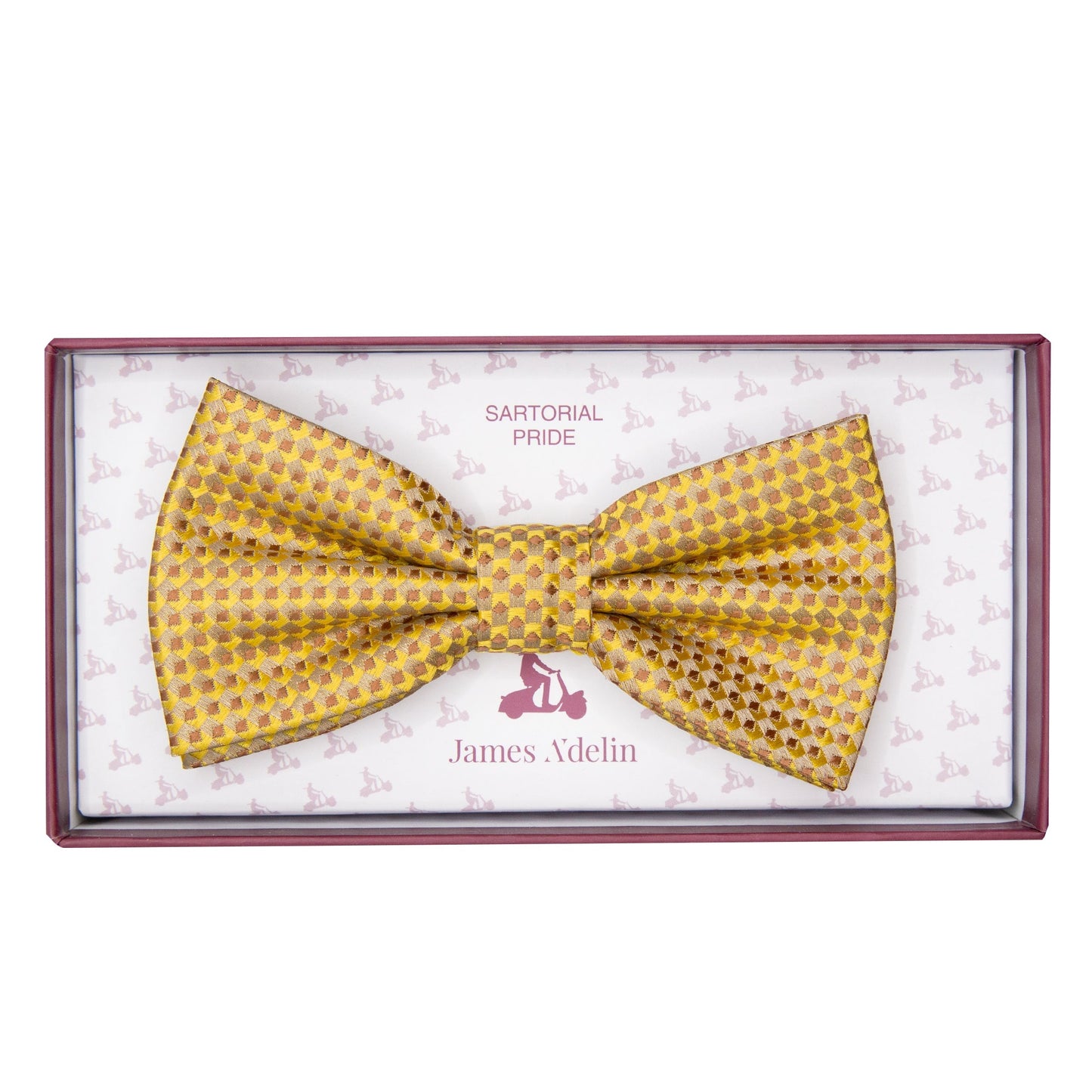 Gold/Taupe Luxury Gingham Textured Weave Pre Tied Bow Tie