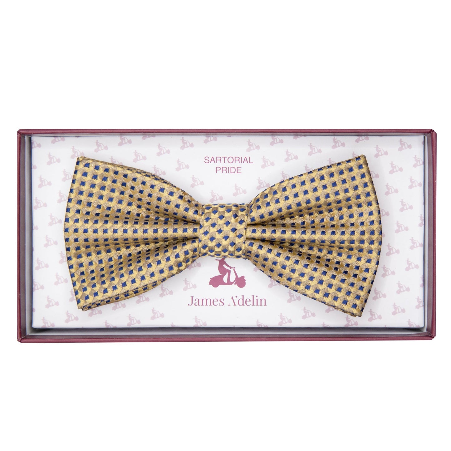 Taupe/Navy Luxury Gingham Textured Weave Pre Tied Bow Tie