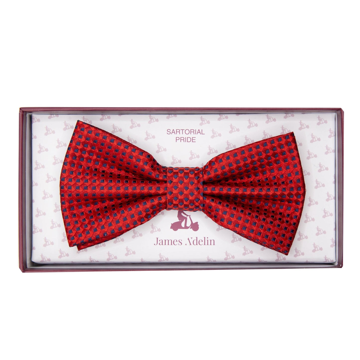 Red/Navy Luxury Gingham Textured Weave Pre Tied Bow Tie