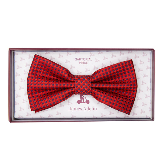 Red/Navy Luxury Gingham Textured Weave Pre Tied Bow Tie