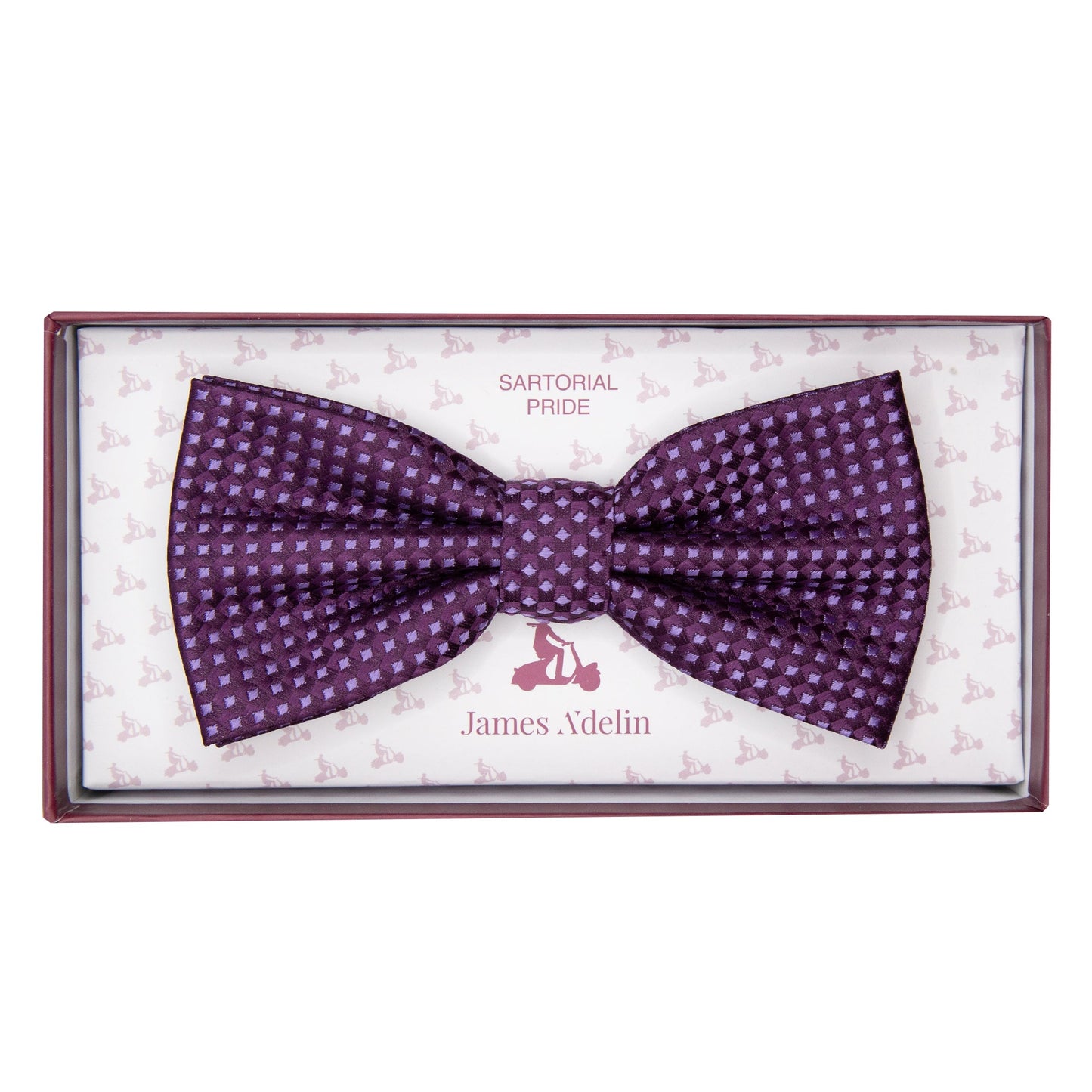 Dark Purple/Purple  Luxury Gingham Textured Weave Pre Tied Bow Tie