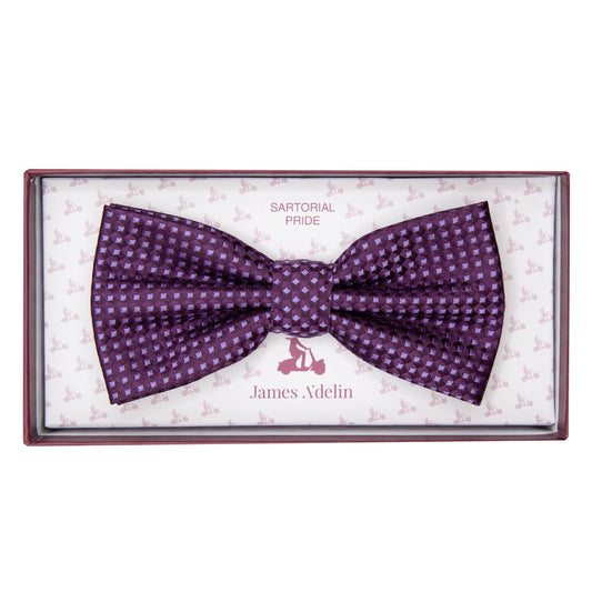 Dark Purple/Purple  Luxury Gingham Textured Weave Pre Tied Bow Tie