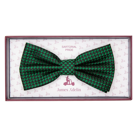 Green/Navy Luxury Gingham Textured Weave Pre Tied Bow Tie
