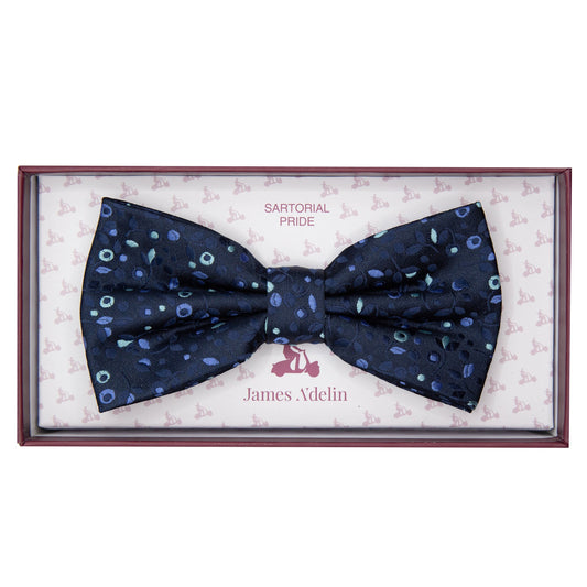 Navy Luxury Mini Floral Weave Bow Tie