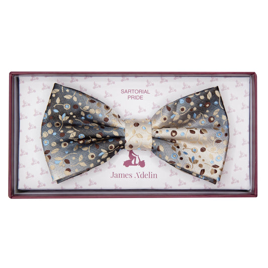 Taupe Luxury Mini Floral Weave Bow Tie