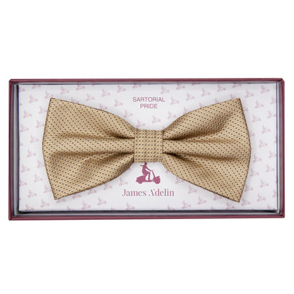 Beige Luxury Spotted Pin Dot Textured Weave Bow Tie