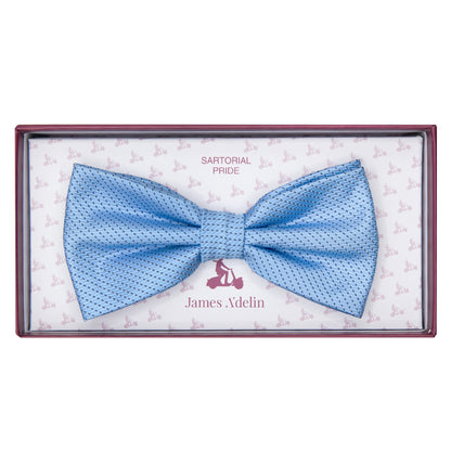 Sky Blue Luxury Spotted Pin Dot Textured Weave Bow Tie