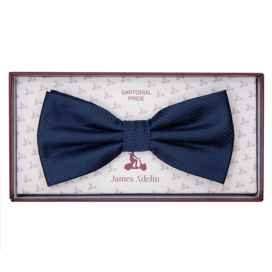 Navy Luxury Spotted Pin Dot Textured Weave Bow Tie