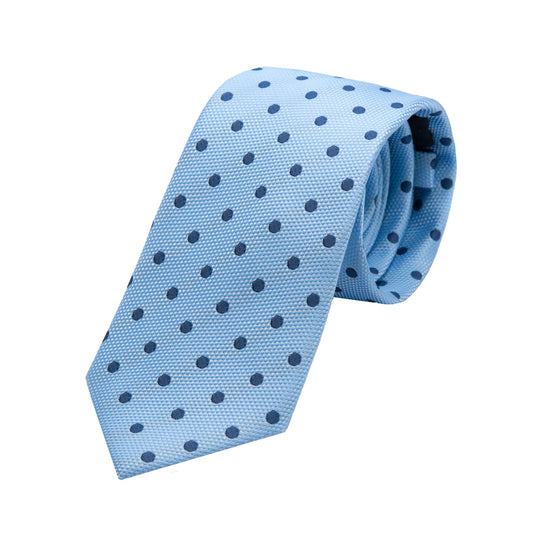 Sky/Navy Luxury Polka Dot Textured Weave Neck Tie