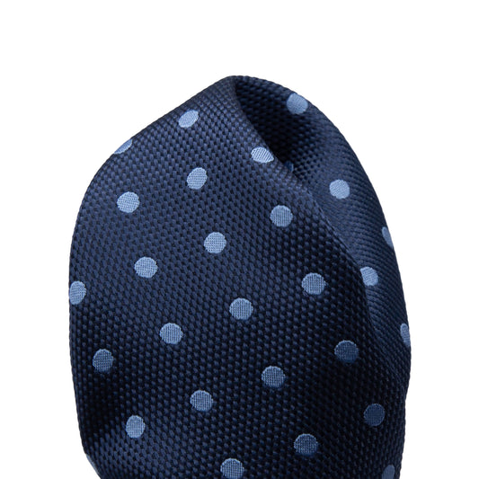 Navy/Sky Luxury Polka Dot Textured Weave Pocket Square