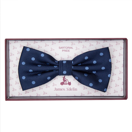 Navy/Sky Luxury Polka Dot Textured Weave Bow Tie