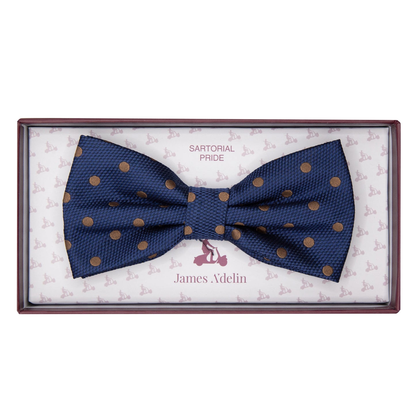 Dark Navy/Tan Luxury Polka Dot Textured Weave Bow Tie