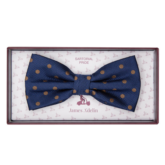 Dark Navy/Tan Luxury Polka Dot Textured Weave Bow Tie