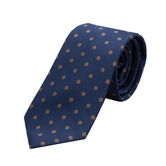 Dark Navy/Tan Luxury Polka Dot Textured Weave Neck Tie