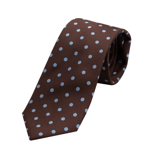 Brown/Sky Luxury Polka Dot Textured Weave Neck Tie
