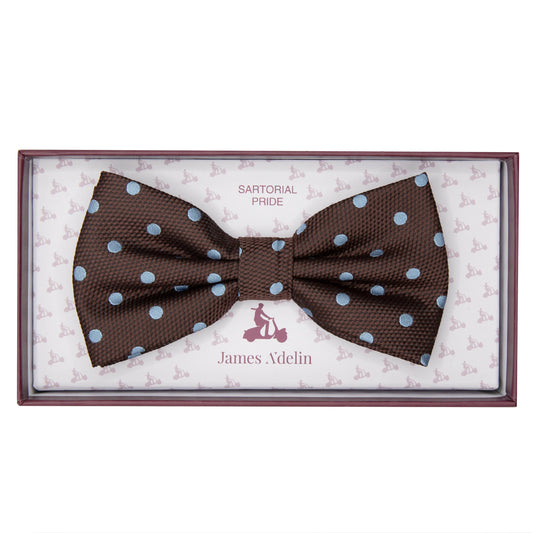 Brown/Sky Luxury Polka Dot Textured Weave Bow Tie