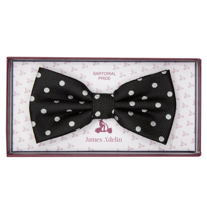 Black/White Luxury Polka Dot Textured Weave Bow Tie