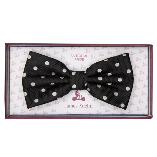 Black/White Luxury Polka Dot Textured Weave Bow Tie