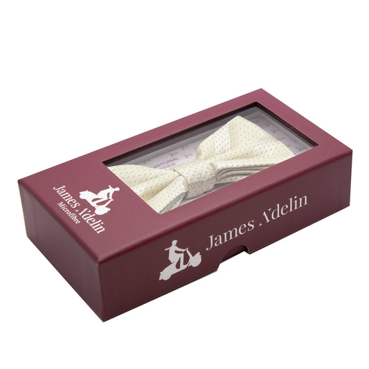 Cream/Beige Luxury Spotted Stripe Pin Point Textured Weave Bow Tie