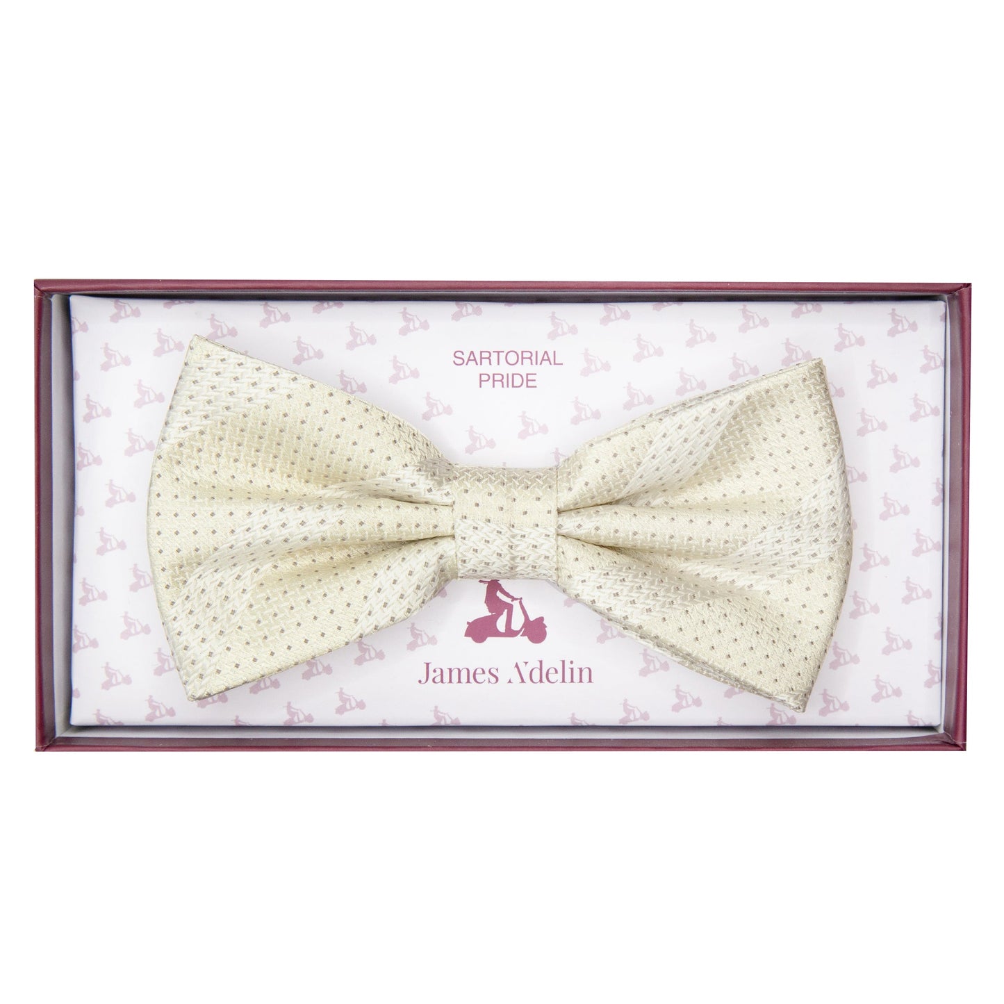 Cream/Beige Luxury Spotted Stripe Pin Point Textured Weave Bow Tie