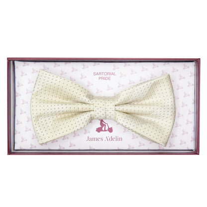 Cream/Beige Luxury Spotted Stripe Pin Point Textured Weave Bow Tie