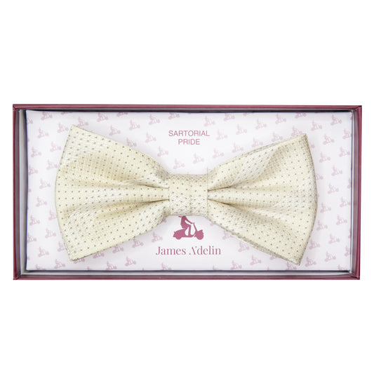 Cream/Beige Luxury Spotted Stripe Pin Point Textured Weave Bow Tie