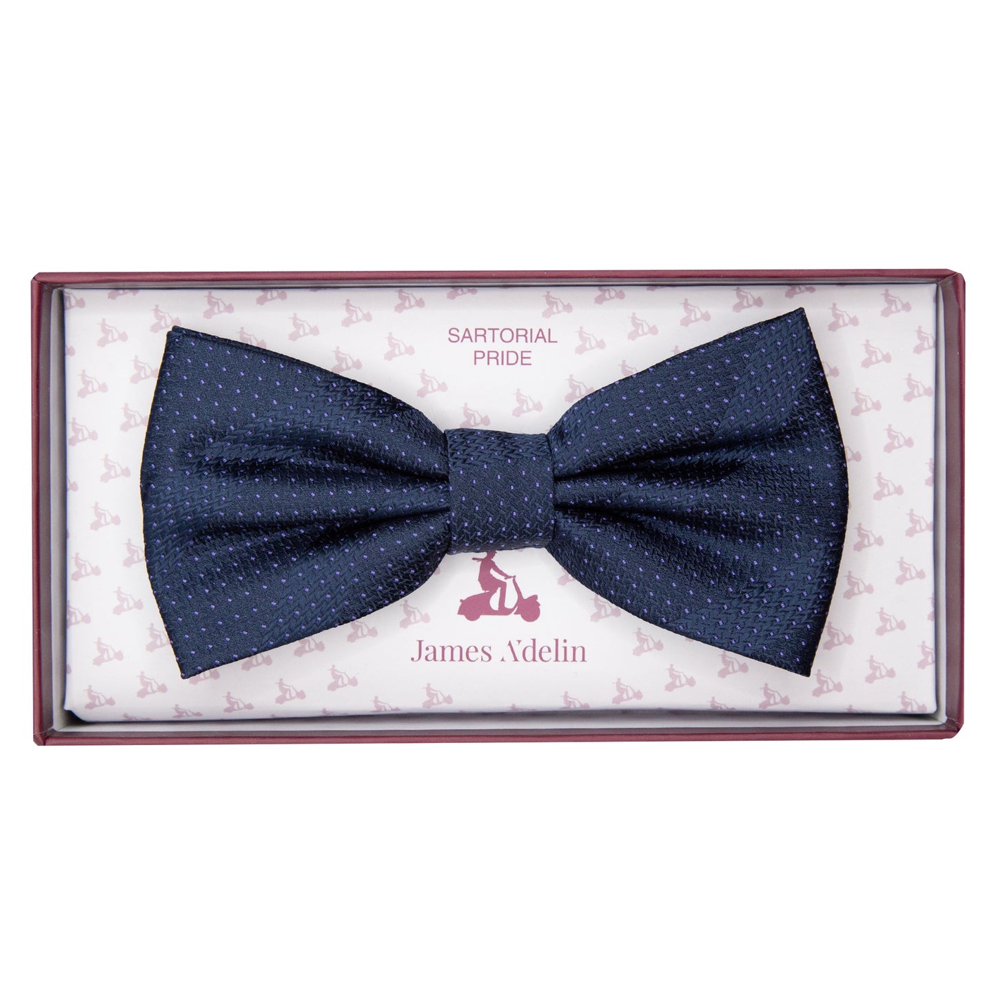 Navy/Purple Luxury Spotted Stripe Pin Point Textured Weave Bow Tie