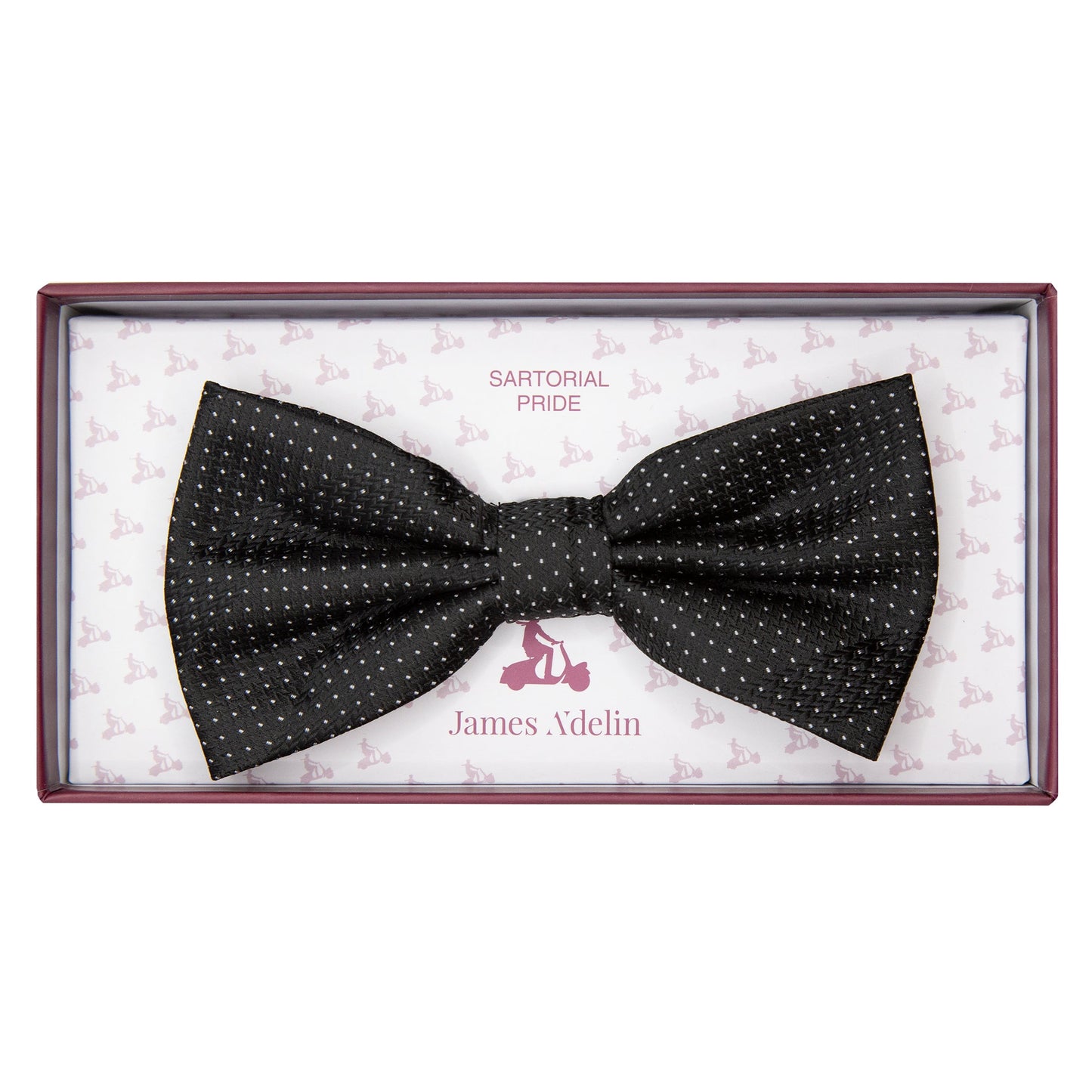 Black/White Luxury Spotted Stripe Pin Point Textured Weave Bow Tie
