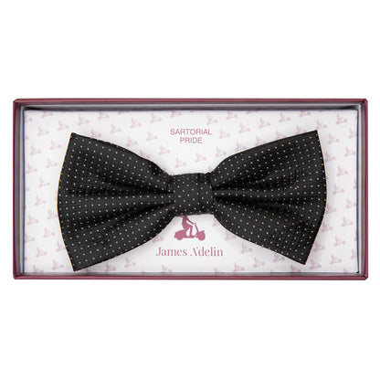 Black/White Luxury Spotted Stripe Pin Point Textured Weave Bow Tie