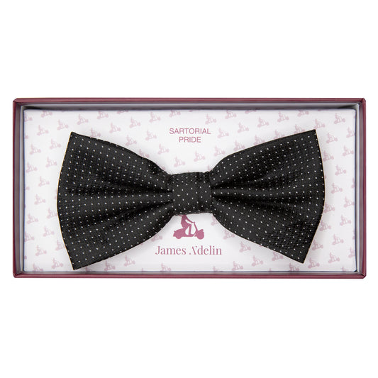 Black/White Luxury Spotted Stripe Pin Point Textured Weave Bow Tie