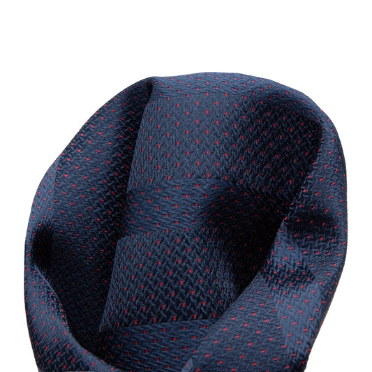 Navy/Red Luxury Spotted Stripe Pin Point Textured Weave Pocket Square