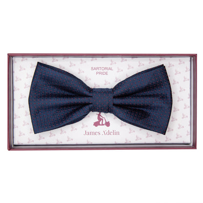 Navy/Red Luxury Spotted Stripe Pin Point Textured Weave Bow Tie