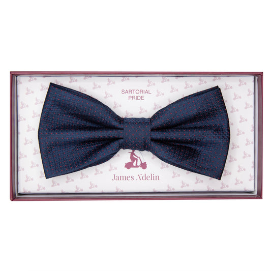 Navy/Red Luxury Spotted Stripe Pin Point Textured Weave Bow Tie