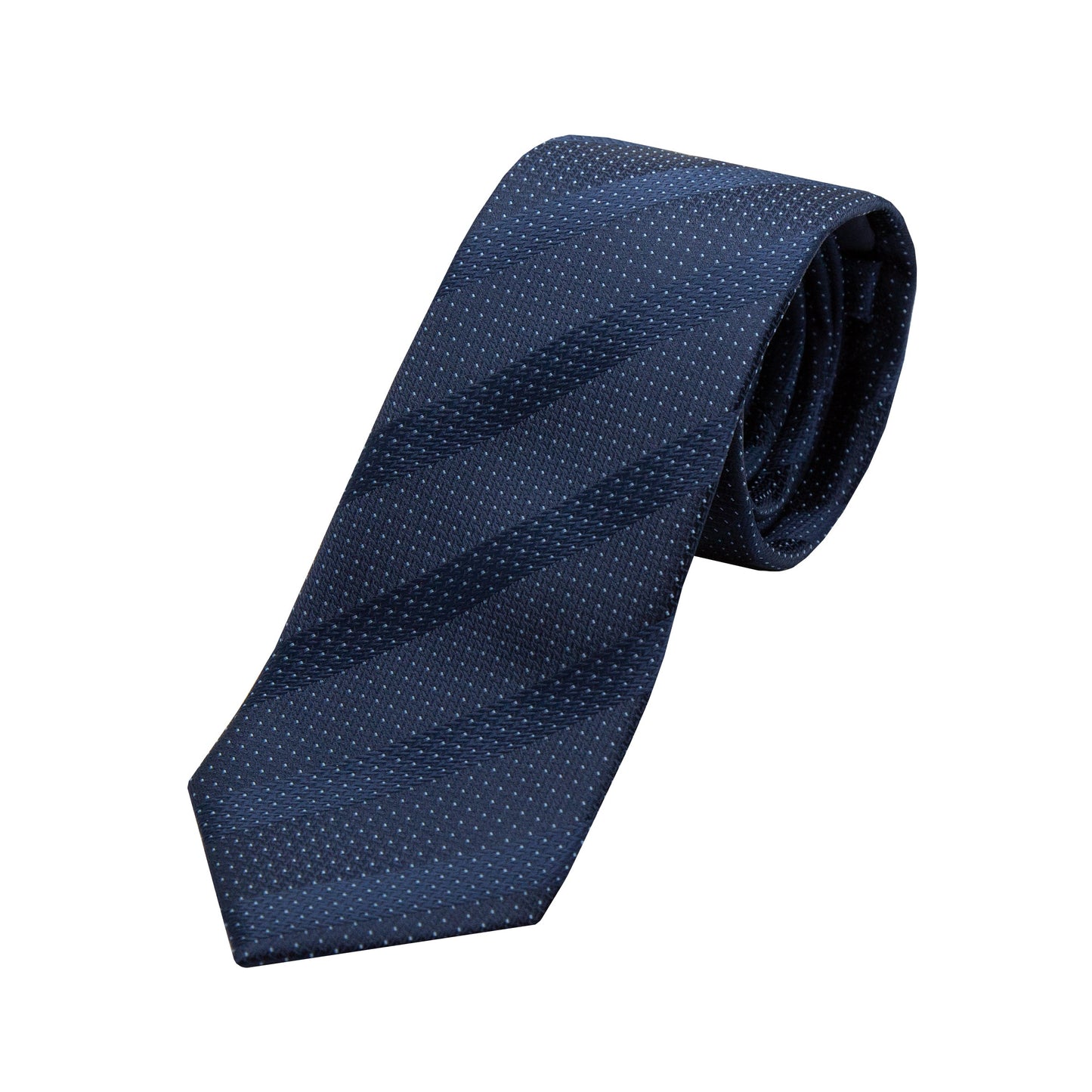 Navy/Sky Spotted Stripe Pin Point Textured Weave Neck Tie