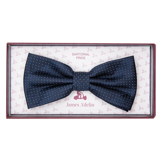 Navy/Sky Luxury Spotted Stripe Pin Point Textured Weave Bow Tie
