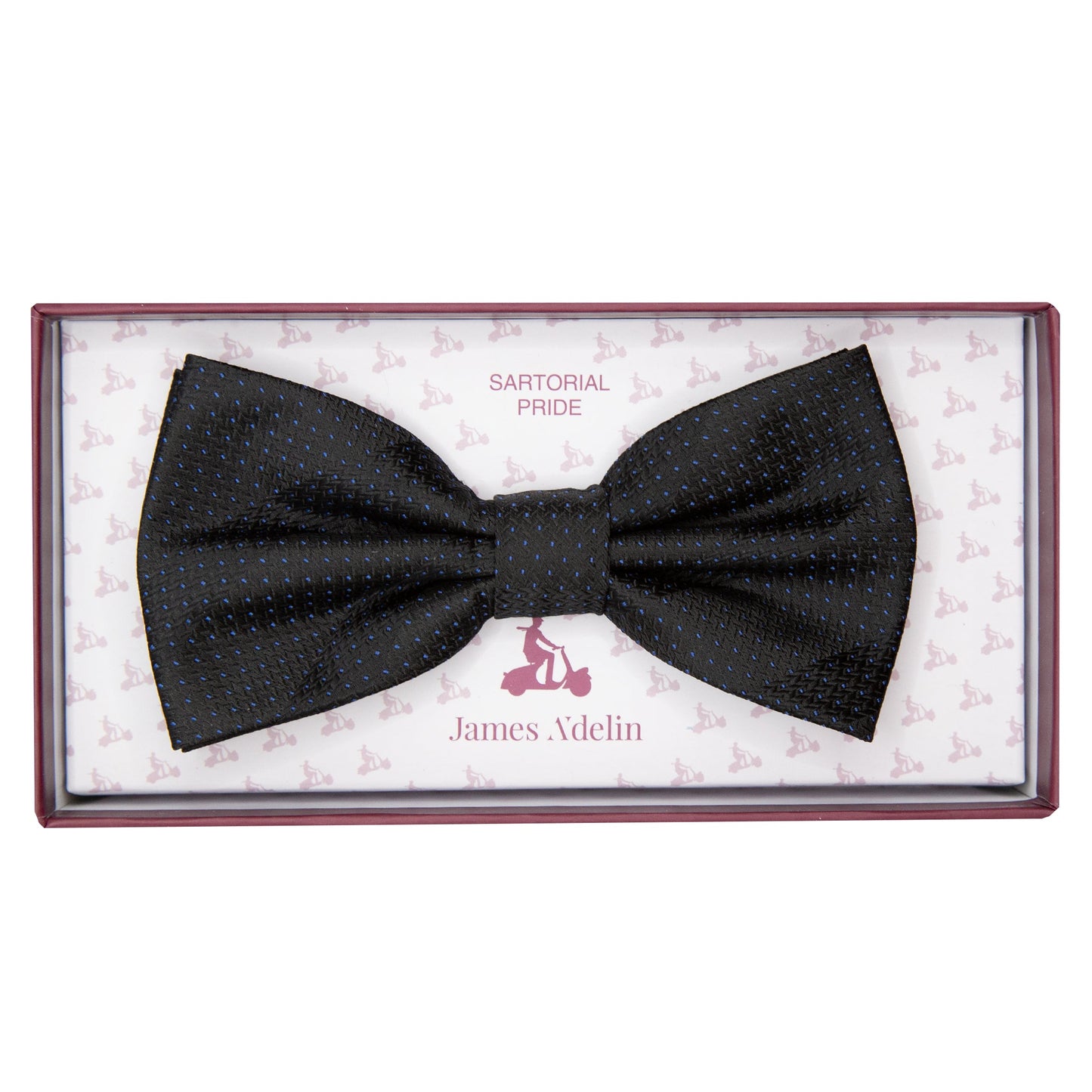 Black/Blue Luxury Spotted Stripe Pin Point Textured Weave Bow Tie