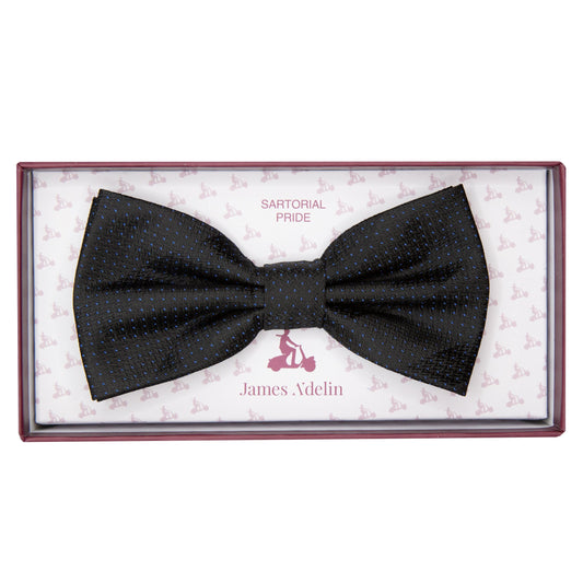 Black/Blue Luxury Spotted Stripe Pin Point Textured Weave Bow Tie
