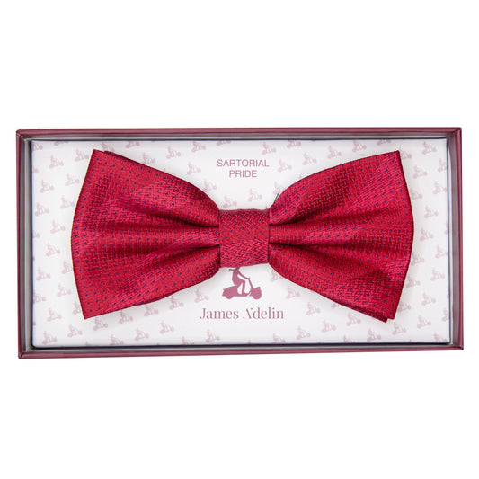 Red/Navy Luxury Spotted Stripe Pin Point Textured Weave Bow Tie