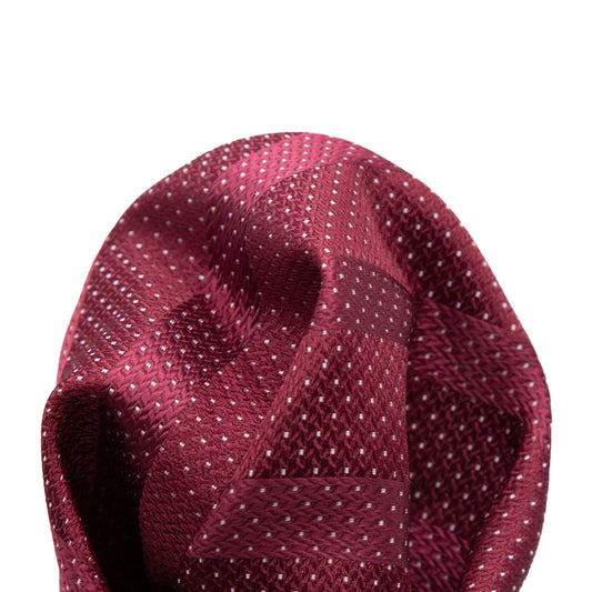 Burgundy/White Luxury Spotted Stripe Pin Point Textured Weave Pocket Square