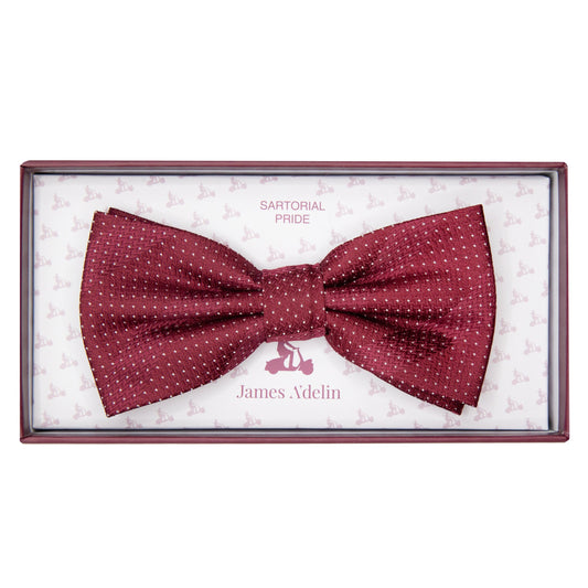 Burgundy/White Luxury Spotted Stripe Pin Point Textured Weave Bow Tie