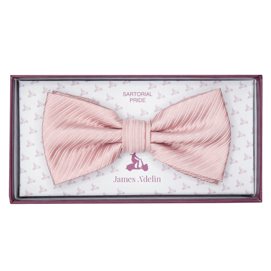 Soft Pink Diagonal Striped Twill Weave Bow Tie