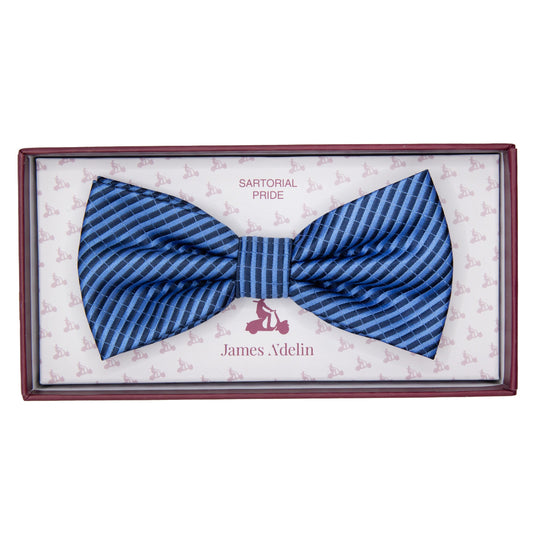 Blue/Navy Diagonal Striped Twill Weave Bow Tie