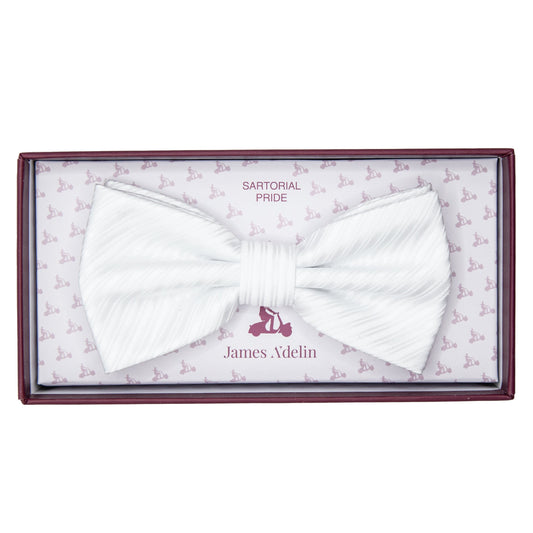 White Diagonal Striped Twill Weave Bow Tie