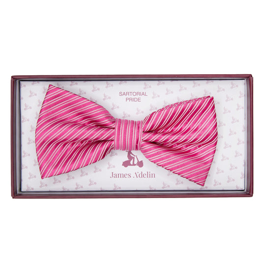 Hot Pink Diagonal Striped Twill Weave Bow Tie