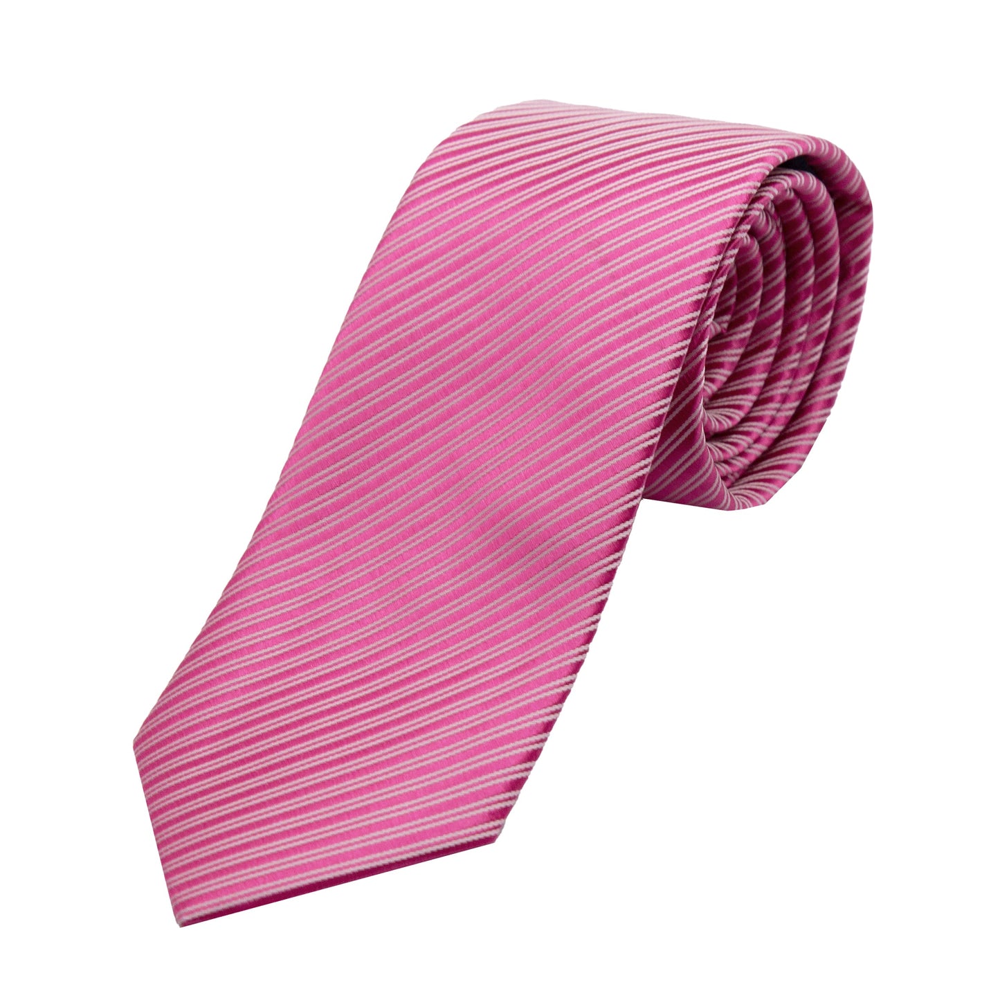 Hot Pink Diagonal Striped Twill Weave Neck Tie