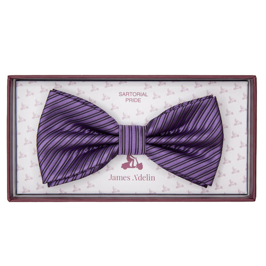 Purple/Navy Diagonal Striped Twill Weave Bow Tie