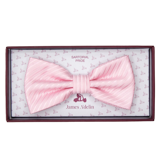 Pink Diagonal Striped Twill Weave Bow Tie