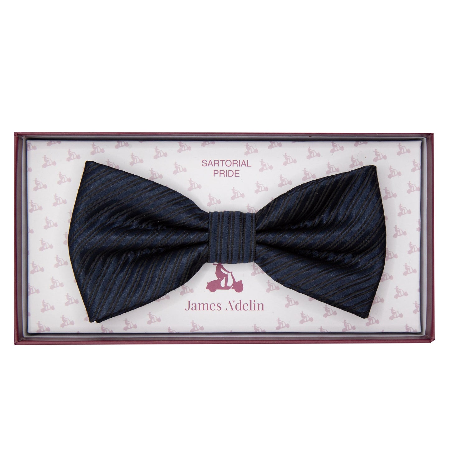 Navy Diagonal Striped Twill Weave Bow Tie