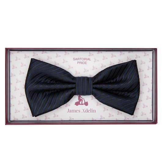 Navy Diagonal Striped Twill Weave Bow Tie